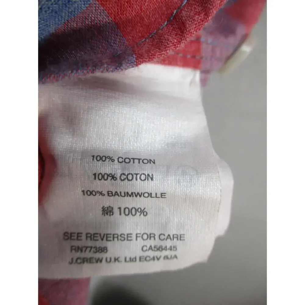 J.Crew Red Blue Plaid Casual Preppy Button Down Long‎ Sleeve Men Size L Slim
